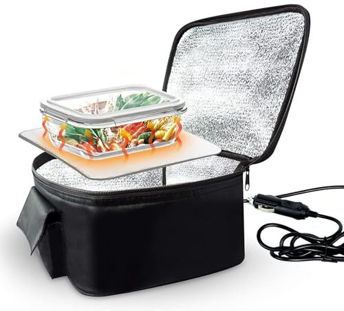 BURLOE Schwarz, Kühltasche Auto 12V, Elektrische Thermo Picknicktasche Lunchtasche Picknick Faltbar Isolierte Einkaufstüten Für Warme Oder Kalte Speisen Lebensmittellieferbeutel