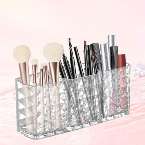 YBCCBY Boîte de Rangement Transparente Maquillage, 3 Compartiment Organisateur Pinceaux Rangement Boîtes de Rangement pour Pinceaux de Maquillage Rangement Maquillage Pinceaux 18.5 * 8 * 6cm