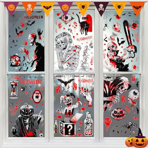 Adesivi Horror, Dwafill Adesivi Halloween Porte Grandi, Sticker Halloween Finestre, Da Attaccare su Finestre, Specchi, Porte, Pareti e Pavimenti (Nero)