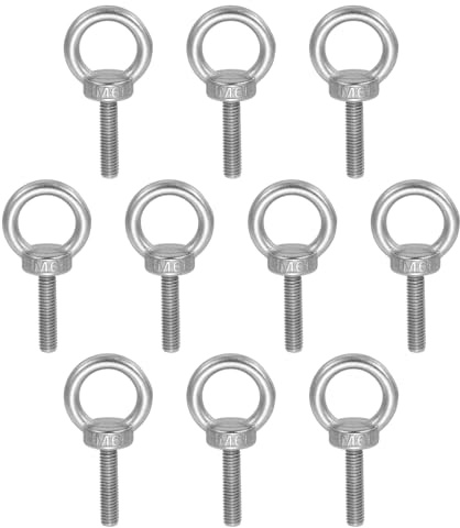 sourcing map Lifting Shoulder Eye Bolt M6 x 25 mm, 304 Stainless Steel Ring Shape Male Thread Eyebolt for Engineering Port Marine Hammocks Hanging Pack of 10