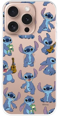 Coque pour iPhone 16 Pro officielle Lilo & Stitch Patron transparente pour protéger votre téléphone. Coque en silicone souple avec licence officielle Disney
