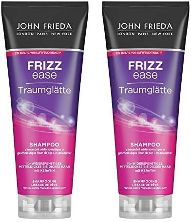 John Frieda - Frizz Ease Traumglätte Shampoo - Inhalt: 250ml - Haarglättung & 72h-Feuchtigkeitssschutz mit Keratin - Für widerspenstiges, mitteldickes bis dickes Haar (Packung mit 2)