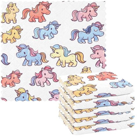 Mnsruu Paños de limpieza de microfibra, diseño de caballo arcoíris, unicornio, reutilizables, para lavar, paquete de 6 paños de cocina suecos, paños de limpieza de microfibra, lavables, trapos para el