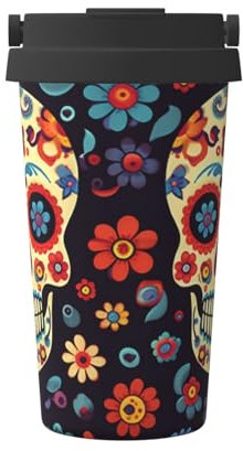 Cute Sugar Skulls, Insulated Coffee Mug â€“ 17oz Double Wall Vacuum Stainless Steel Tumbler Cup with Leak-Proof Lid & Handle, Fashion Portable Travel Thermos Mug for Cold & Hot Drinks