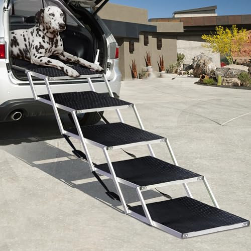 Escalier de Voiture Pliable pour Grands Chiens, Rampe d'escalier pour Chien avec Surface Antidérapante,Rampes Légères pour Chien pour Voiture et SUV pour Chiens Jusqu'à 80kg