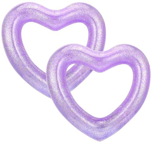 HeySplash Herz-Pool-Schwimmer, Herzförmiger Sommer-Pool-Schwimmer Liegen Rohr Ring Floatie, Water Fun Beach Partyspielzeug für Erwachsene, 2 Stück, 120 cm Durchmesser - Lila
