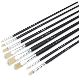 Elan Pinceaux Plat Courts, Lot de 8 Pinceaux Peinture Huile, Poil Synthétique Imitation Soie de Porc, Pinceau Plat Court, Pinceau Huile Peinture