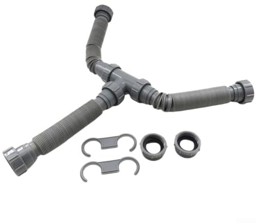 Advokingtap Double Bowl Sink Kit,Flexible P Trap 1-1/2 & 1-1/4 Inch Pipes Extendable 20-80cm Gray Plastic Plumbing Set