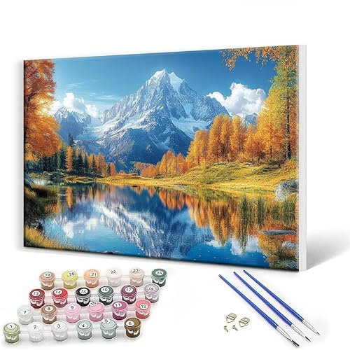Peinture Numero Adulte Montagnes Paysage Peinture par Numéros pour Adultes avec Cadre 70 x 90 cm DIY Peinture Acrylique, Loisir Creatif Activité Manuelle Adulte Débutants, pour Decoration Chambre A-3
