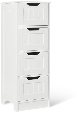 Amazon Basics Mobile da Bagno con 4 Cassetti, Mobile Sottolavabo, Struttura in MDF, Bianco, 30cm x 30cm x 82cm