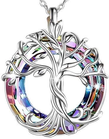 Unified Jewellery Silver Celtic Tree of Life Necklace with Rainbow Circle Crystal Pendant,Sterling-Silver Family Tree Charm on Adjustable 18-20 inch Cable Chain, Irish Heritage Jewellery for Women B78