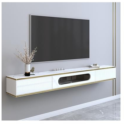 mensole galleggianti Console TV sospesa moderna e di lusso con tavolo in imitazione roccia, armadio portaoggetti sospeso a parete da 70,8/78,7 for sotto la TV mobile da parete per TV(Bianco,200x24x20