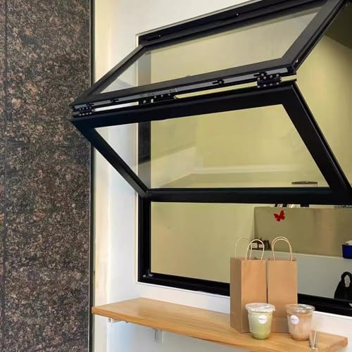 POWRZZZY Ventana de Guillotina Empotrada Ventana de Concesión con Marco de Aluminio Ventana Abatible hacia Arriba para Cafetería con Manija de Bloqueo(100x120cm)