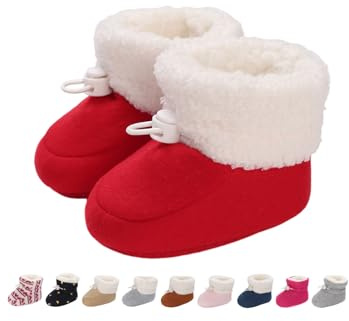 Stivaletti Neonata Neonato Pantofole Antiscivolo Termiche Fodera in Pile Babbucce Scarpe Invernali Morbido Cotone Scarpine Primi Passi Stivali da Neve Calzini Caldi Montaggio Rosso 0-6 Mesi