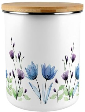 Purely Home Blooming Lovely Flowers Storage Canister - Blue & Purple Floral Extra Large Enamel Kitchen Storage Container Gift