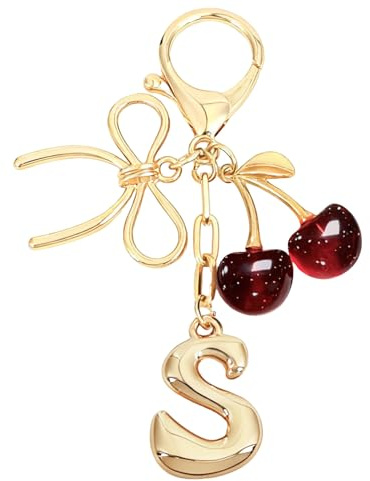 Snylcce Bubble Initial Schlüsselanhänger für Damen | A-Z Buchstaben Taschenanhänger mit Kirsch Erdbeer und Schmetterlingsanhängern für Handtaschen Geldbörsen Rucksäcke