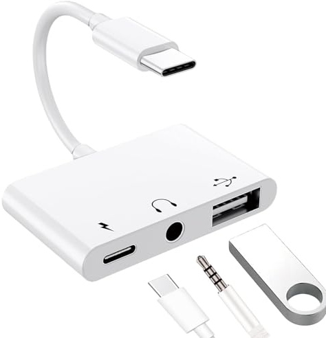 USB C auf 3,5mm Klinkenadapter 3 in 1 mit 10W Ladeport, Typ C AUX Adapter | USBC auf 3.5mm Adapter mit Klinke für Kopfhörer + OTG-Funktion, Transmission 480 Mbps, HiFi-Klangqualität, für Type-C Geräte