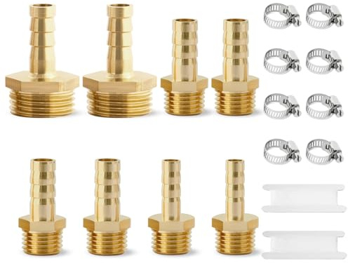 8Pcs Brass Hose Tail Josaton 1/4 and 1/2 BSP Male Thread Hose Connector