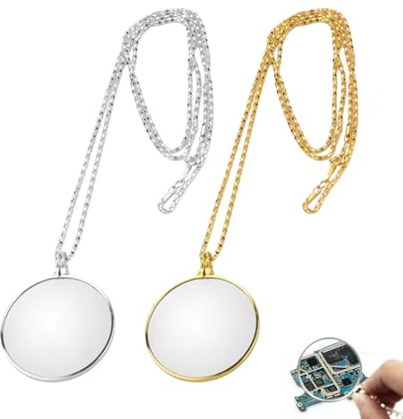 2Stk Monokel Brille Kostüm,Lupe zum Umhängen,5X Metall Mini Lupe,Monocle mit Halskette,Portable Glaslinse Lupes,Schmucklupe Kette Anhänger,Halskettenlupe für Lesen von Büchern,Zeitungen(Golden+Silber)