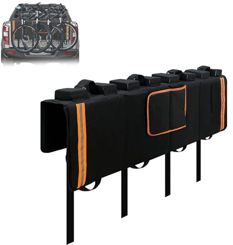 Truck Bike Tailgate Pad, for 4 Bicycles, 600D Oxford Protection Pad Pickup Bikes Car Rack Accessories Protective Waterproof for Holder Rear Mounted Mountain Bike with Reflective Strips Tool Pockets