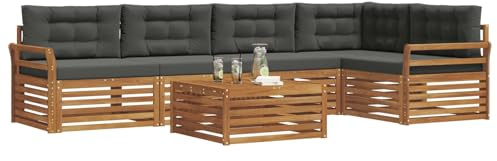 vidaXL Outdoor-Sofagarnitur mit Kissen 6 pcs Natur und Anthrazit, Gartenmöbel, modernes Sofaset, Robustes Lounge-Set, gemütlicher Terrasse-Bereich zum Entspannen