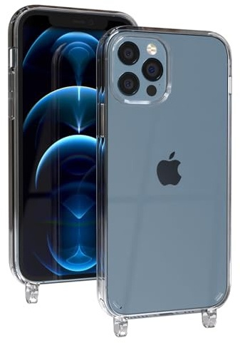 EAZY CASE Handyhülle für Handyketten mit Befestigungsösen für iPhone 12/12 Pro - Slim Handyhülle zum Umhängen, stoßfeste Schutzhülle mit Band kompatibel, Qi-Standard kompatibles Case
