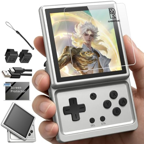RG Rotate Retro Handheld Game Console, 3.5 Schermo girevole Android Portable Player, Unisoc T618 Chip 3GB+32GB, Batteria 2000mAh, Corpo in lega di alluminio (RG Rotate-Aurora Silver-NUOVO)