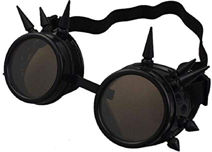 Ultra Schwarz mit Braunen Linsen Spike Steampunk Brille Herren Damen Cyber Brille Viktorianisch Punk Schweißen Cosplay Brille Goth Rustikale Niete Runde Brille Fliegende Brille Fancy Dress