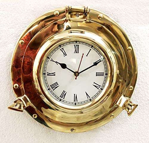 Antique Marine Solid Shiny Brass Ship Porthole Analog Clock Nautical Wall Hanging Clock Home Decor