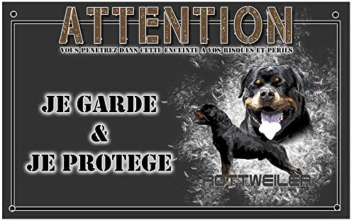 Pets-Easy.com Plaque Attention au Chien Chien Rottweiler - pré perforée et vis livrées. De 30 cm à 15 cm…