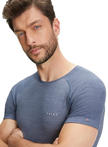 FALKE Herren Baselayer-Shirt Wool-Tech Light Round Neck M S/s Ts Wolle Funktionsmaterial schnelltrocknend 1 Stück, Blau Capitain 6751, S