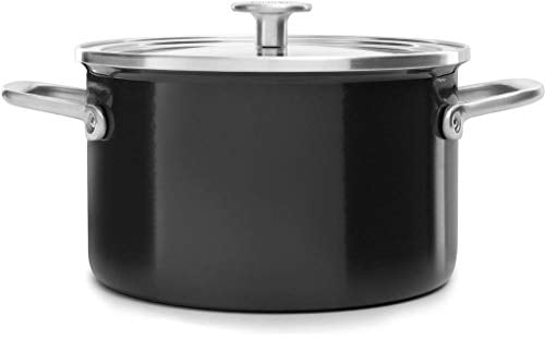 KitchenAid Steel Core Enamel 24 cm/6 Litre Casserole with Lid, German Engineered Enamel, Induction, Oven Safe, Onyx Black