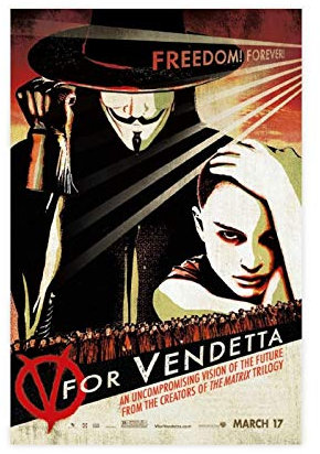 JINGXIU Movie-V for Vendetta Leinwand-Poster, Schlafzimmerdekoration, Sport-Landschaft, Bürozimmer, Dekoration, Geschenk, 30 x 45 cm, ohne Rahmen