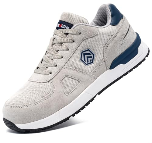 LARNMERN PRO Zapatos de Seguridad Hombre Punta de Acero Zapatos de Trabajo SRC Anti-Deslizante Ligero Transpirables Zapatillas de Seguridad Gris Talla 46 EU