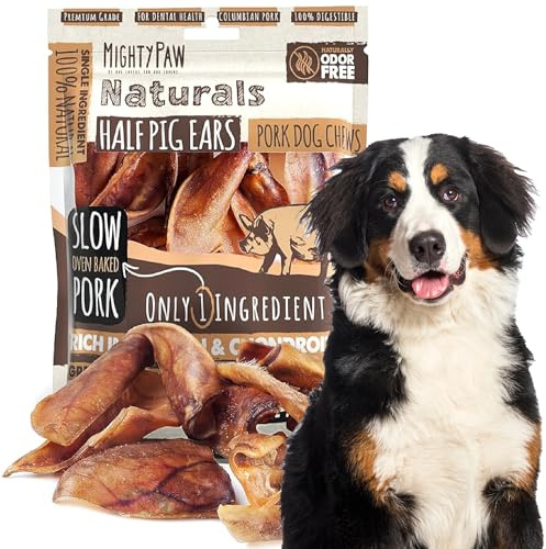 Mighty Paw Half Pig Ears for Dogs, Single Ingredient Pork Chews (12 Pack)