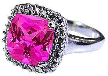 CaratYogi 925 Sterling Silber Halo Engagement Ringe Chakra Heilung Birthstone Modeschmuck Erstellt Rosa Saphir Edelstein Ring Geschenk Für Frauen, Frau, Freundin Größe 61