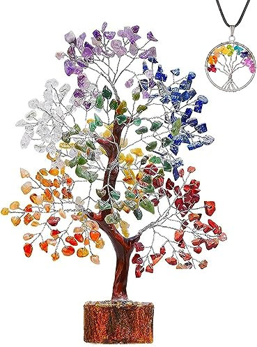 ABHISUBYA Arbre De Vie Aux 7 Chakras - Arbre Chakra - Décor Spirituel - Arbre d'argent - Cristaux Et Pierres Précieuses - Décor De Bureau À Domicile - Cadeaux De Bonne Chance