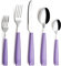 Annova Stainless Steel Cutlery Set with Color Handles - Dinner Forks, Salad Forks, Table Knives, Tablespoons, Teaspoons - Service for 4 (Light Purple)