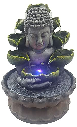Zimmerbrunnen Wasser Buddha Statue Handgemachte Harz Buddha Statue Fließendes Wasser LED Zimmerbrunnen Zen Ornamente Waterscape Feng Shui Home Office Ornament (C)