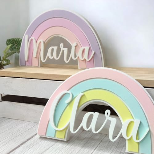 Tres Aristas | Arcoíris Personalizado con Nombre + Pack de Estrellas | Decoración Infantil para Estanterías y Puertas | Regalo Ideal para Bebés, Cumpleaños y Bautizos