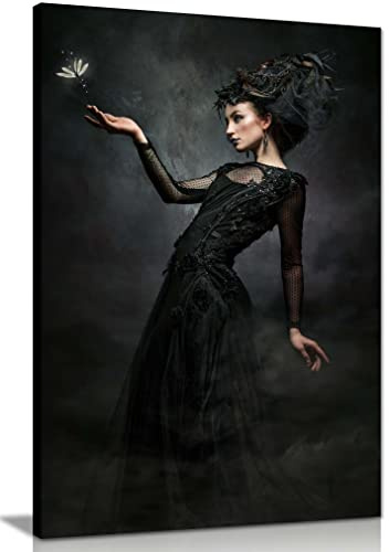 Panther Print Fine Art Prints Black Gothic Dragonfly Princess Artistic Framed Canvas Print, Pictures for Home Walls, Bedroom, Living Room & Bathroom Decor 61x41cm (24x16in)