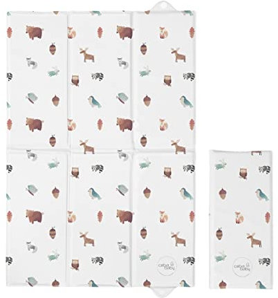 Ceba Deluxe 125863 Matelas à langer pliable unisexe avec fermeture à bouton-pression 40 x 60 cm (ouvert) – Animaux de la forêt, blanc