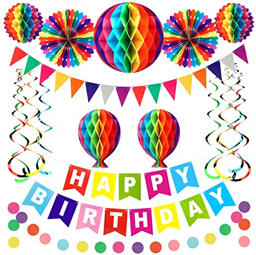 G2PLUS Happy Birthday Girlande Set Bunt, Wiederverwendbar Happy Birthday Girlande, Papier Geburtstag Girlande Set, Regenbogen Happy Birthday Partydeko Girlande für Kinder, Erwachsene