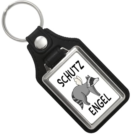 speecheese Schutzengel Waschbär Schlüsselanhänger mit Kunstleder-Anhänger witziger Anhänger für den Schlüsselbund als Geschenk für Fahranfänger die einen Aufpasser gut gebrauchen können