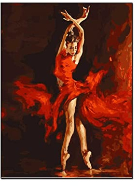 QITEX Bilder Leinwand 40x60cm Kein Rahmen Abstrakte Ölmalerei Frau Flamenco Spanische Tänzerin Rot Modernes Gemäldewerk Lady Canvas Gemälde Schlafzimmer Wanddekoration