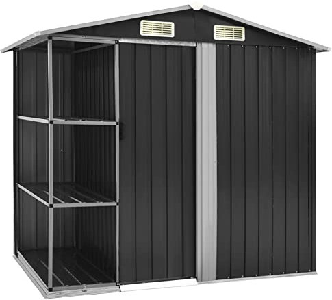 Gecheer Gartenhaus mit Regal Geräteschuppen Gartenschuppen Gerätehaus Garten Schuppen Eisen Anthrazit 205x130x183 cm