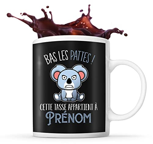 Planetee Tasse Prénom personnalisable Koala bas les pattes | Mug café ou thé idée cadeau personnalisé drôle et original pour collègue de travail famille et amis