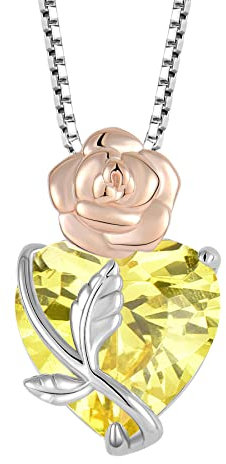Starchenie Collier avec pierre de Naissance en forme de cœur en Argent 925 avec Pendentif Fleur Rose pour Femme