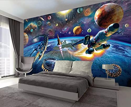 XLMING Wallpaper 3D Hand Painted Space Dirigible Children's Room Mural Home Decorative Mural Wallpaper 3D-350cm×256cm