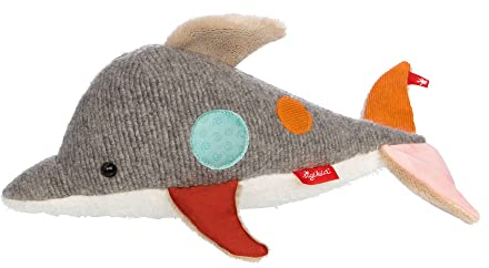 sigikid 43221 Kuscheltier Delfin Patchwork Sweety, Yellow für Mädchen und Jungen von 0 bis 8 Jahren